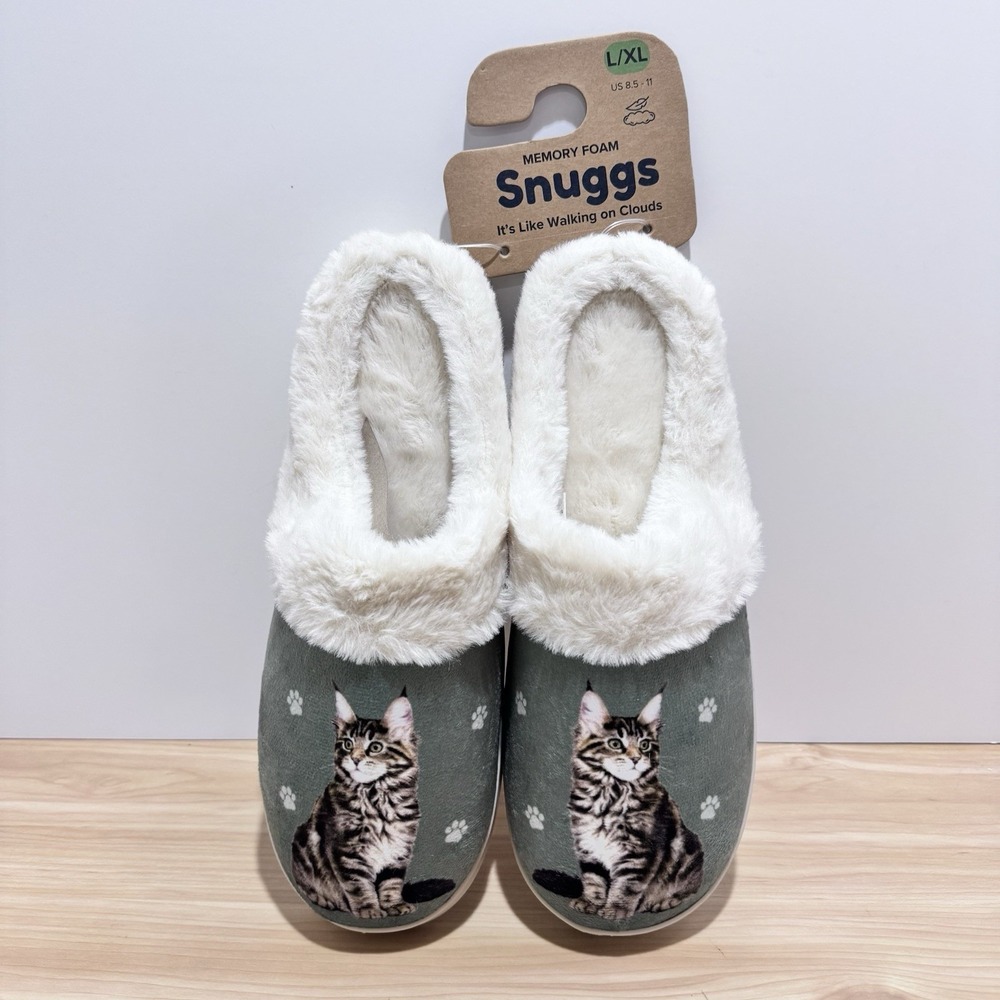 E&S PETS Maine Coon Snuggs Slippers Memory Foam Size Large/X-Large US 8.5-11 NWT